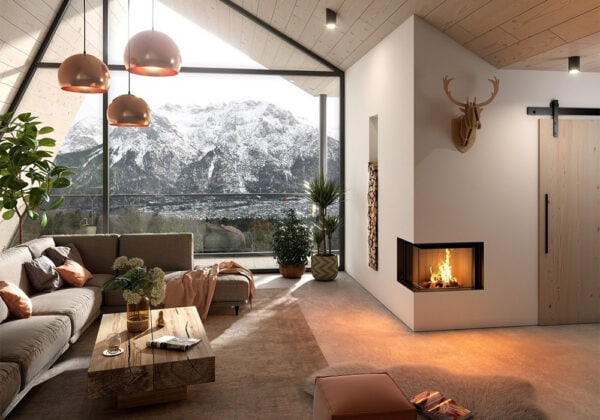 Vit inbygd braskamin 