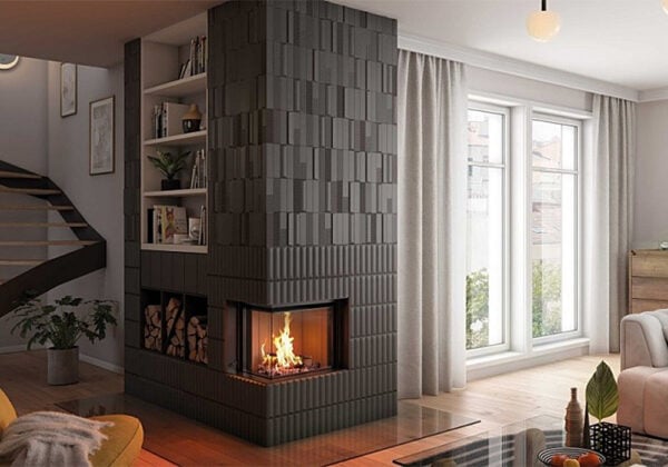 Svart inbygd kamin från Spartherm